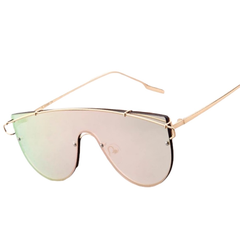 NEW Rimless Flat Top Curved Brow Bar Solid Rose Gold Mirror Lens Sunglasses